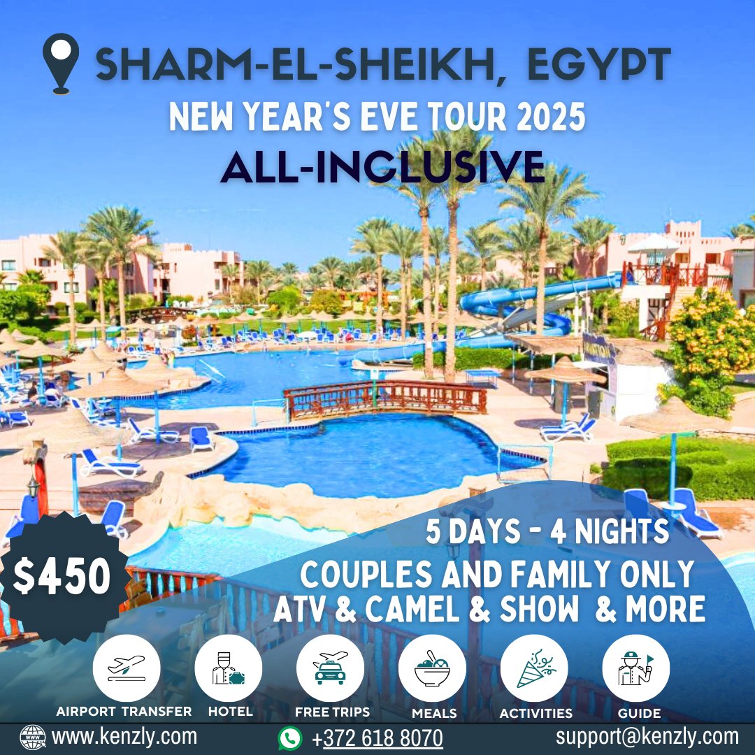 Kenzlyeu's tweet image. 🎉 New Year&apos;s Eve Tour 2025: 5 Days All-Inclusive in Sharm el-Sheikh 🎉 Couples and Family Only.
kenzly.com/st_tour/eve-to…
#NewYear #neawyear2025 #Tours #family #HoneyMoon #holidayseason #kenzly