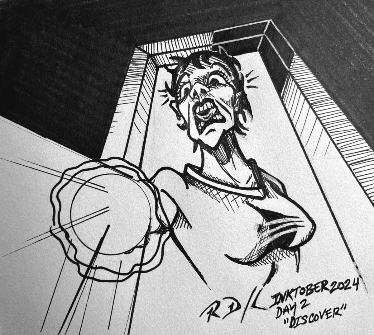 thejestergrfx's tweet photo. INKTOBER 2024 @inktober Day 2 “DISCOVER” Ink on Paper
#INKTOBER #INKTOBER2024 #artchallenge #traditionalart #jestergrfx https://t.co/m9FjwCcNdT