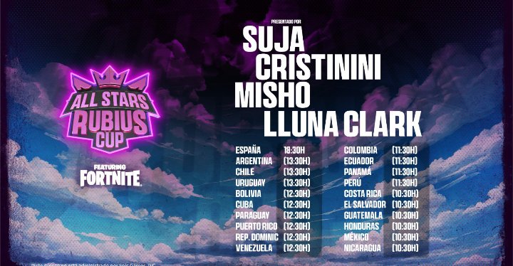 📢 || Buenas noches 🐤, recuerden que el día de mañana nos vemos desde muy temprano en stream ☺️, Rivers estará participando en el torneo de Fortnite "All STARS RUBIUS CUP" podrán ver su POV desde el canal de Rivis 💜

10:30 AM 🇲🇽