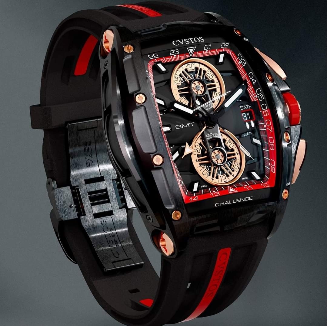 Racewatches1's tweet image. Here it is: The @CvstosGeneve Challenge GT Racing Chrono GMT. Black steel. Rose gold accents. Bold red details. A second time zone. Only 25 exist. This is more than a watch—this is the moment you stand out! #CVSTOS #Novelty #Chrono #GMT