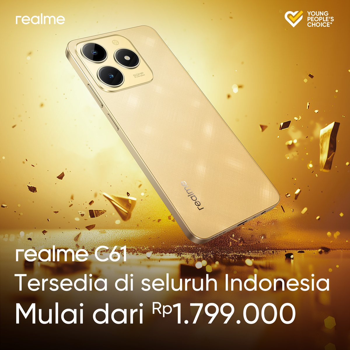 realmeindonesia's tweet photo. Resmi meluncur di Indonesia! #realmeC61 udah bisa kamu dapatkan sekarang! 🚀📱 

Smartphone dengan spek tangguh, punya IP 54 yang bisa tahan debu dan air, mau apa lagi coba?  🦾

 #UnbreakableChampion #HardtoBreak https://t.co/J7TazokQSz