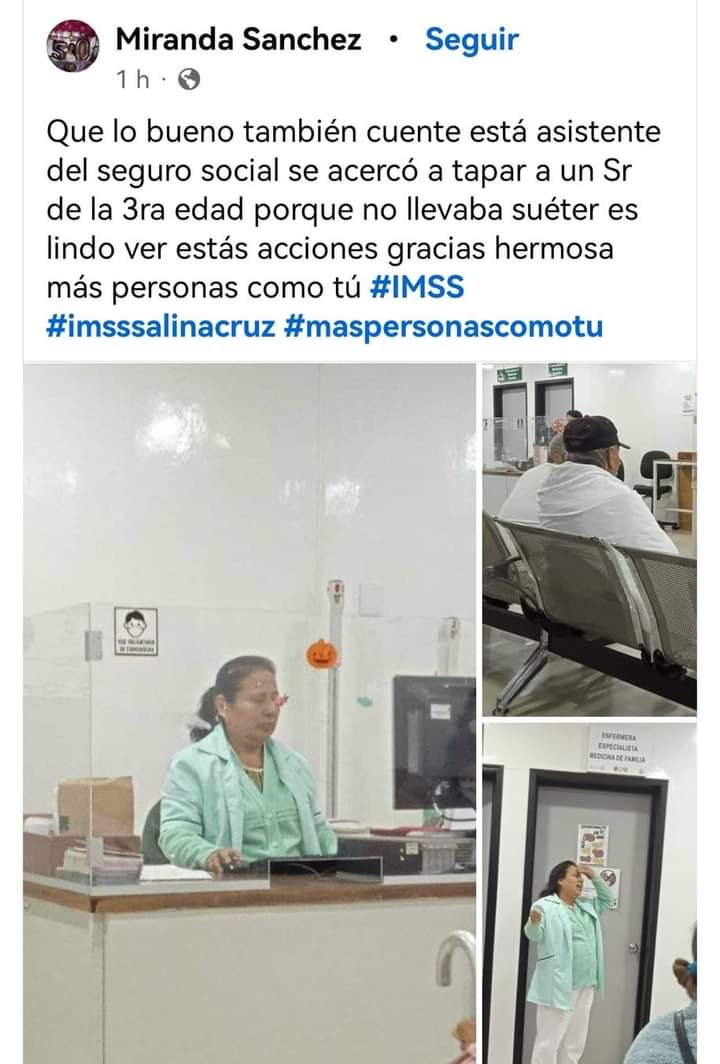 kattya01's tweet photo. @PisayCorreTV  Esto si debería de ser  #Viral #IMSS #SalinaCruzOaxaca #MasPersonasAsi #Irmita muy pocos como ella. https://t.co/uIeat9l3ty