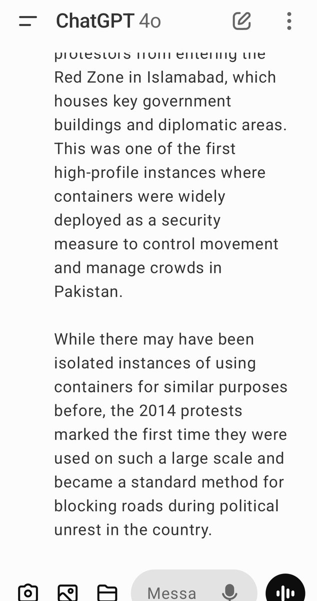 durre_nayab_'s tweet photo. Celebrating the 10th anniversary of the innovative use of containers... to block roads, not transport goods.
Asked Chatgpt a question, and this is what it had to say. #Containeristan in the age of #AI....
. https://t.co/vabOMfMgGq