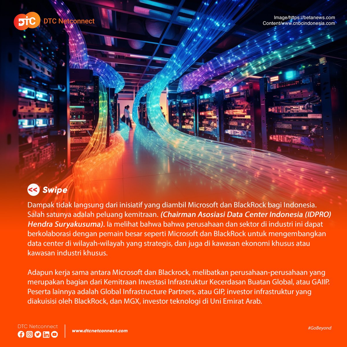 DNetconnect's tweet image. Microsoft dan BlackRock berkolaborasi mengumpulkan dana hingga US$100 miliar (Rp 1.512 triliun) guna mengembangkan pusat data untuk kecerdasan buatan (AI) dan infrastruktur energi untuk memberi daya pada pusat data tersebut.

#datacenterAI #microsoft #blackrock #dtcnetconnect