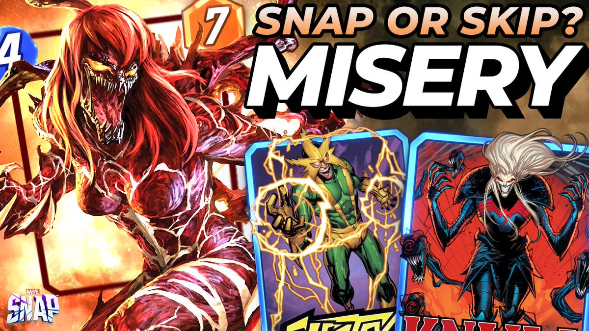 dddrewsky's tweet image. Is MISERY a SNAP or SKIP in Marvel Snap?! 😱

I talk about decks she could work in, synergies, counters, and the spotlight week. 🧐

What are your thoughts on her? Let's discuss!🗣️

🔗⤵️