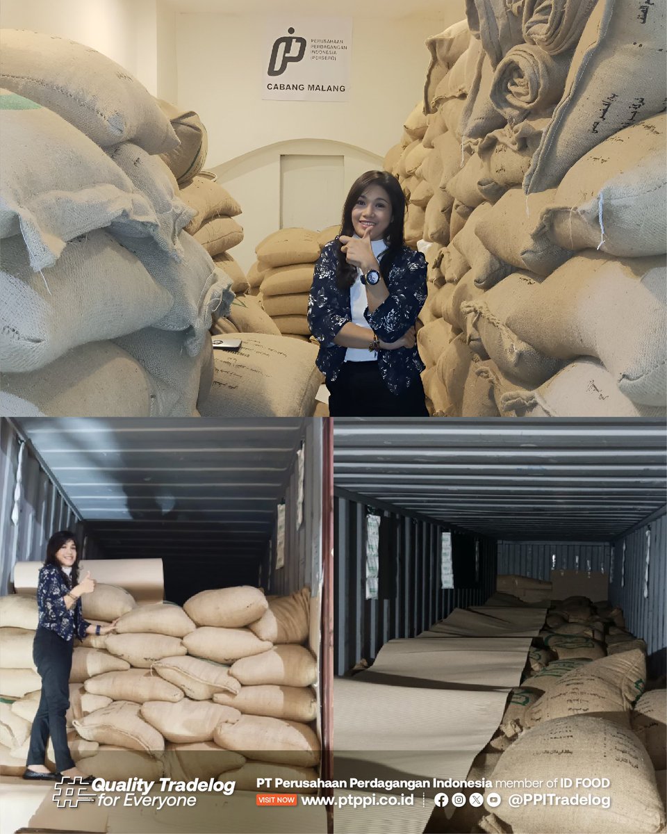 PPITradelog's tweet photo. Halo #SobatDagang
PT Perusahaan Perdagangan Indonesia (PPI) member of ID Food kembali melakukan ekspor kopi green bean jenis robusta yang berasal dari Malang sebanyak 26 ton menuju Mesir pada Jumat, (4/10/2024).
#PerusahaanPerdaganganIndonesia
#QualityTradelogforEveryone https://t.co/4MnNeQBpOL