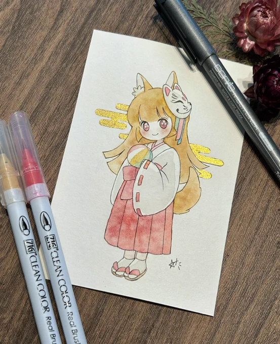 4日目、エキゾチック日本の狐の神様を奉る文化は、風変わりでエキゾチックな魅力がある思って描きました。#inktober #inktober2024 #kuretake_inktober #kuretake_inktober2024 