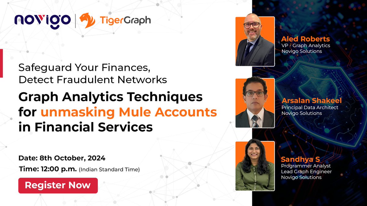 NovigoSolutions's tweet image. Combat #FinancialFraud with #GraphAnalytics!✅
Join us for an exclusive #technicalwebinar
🔗Secure your spot today: lnkd.in/gXXbycDS
Whether you’re in #fintech, #banking or #financialservices, this is your chance to stay ahead of the curve!
#GraphsAreEverywhere #Data #AI