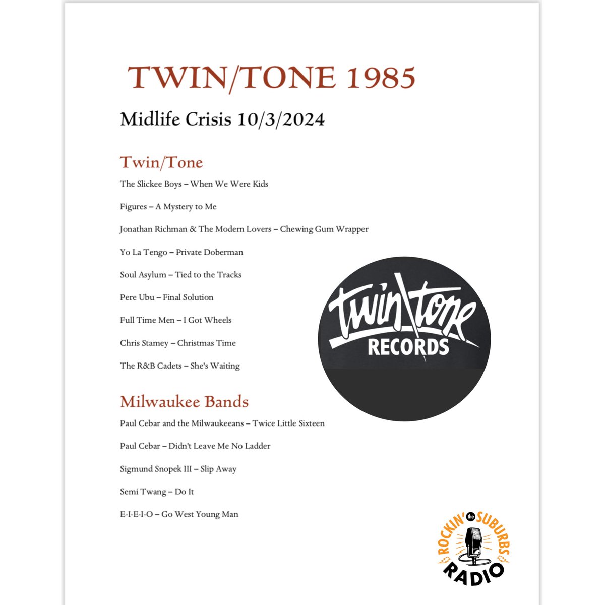 Here’s the playlist from Midlife Crisis today.  Catch the replay on Mixcloud at mixcloud.com/RtSRadio/midli…