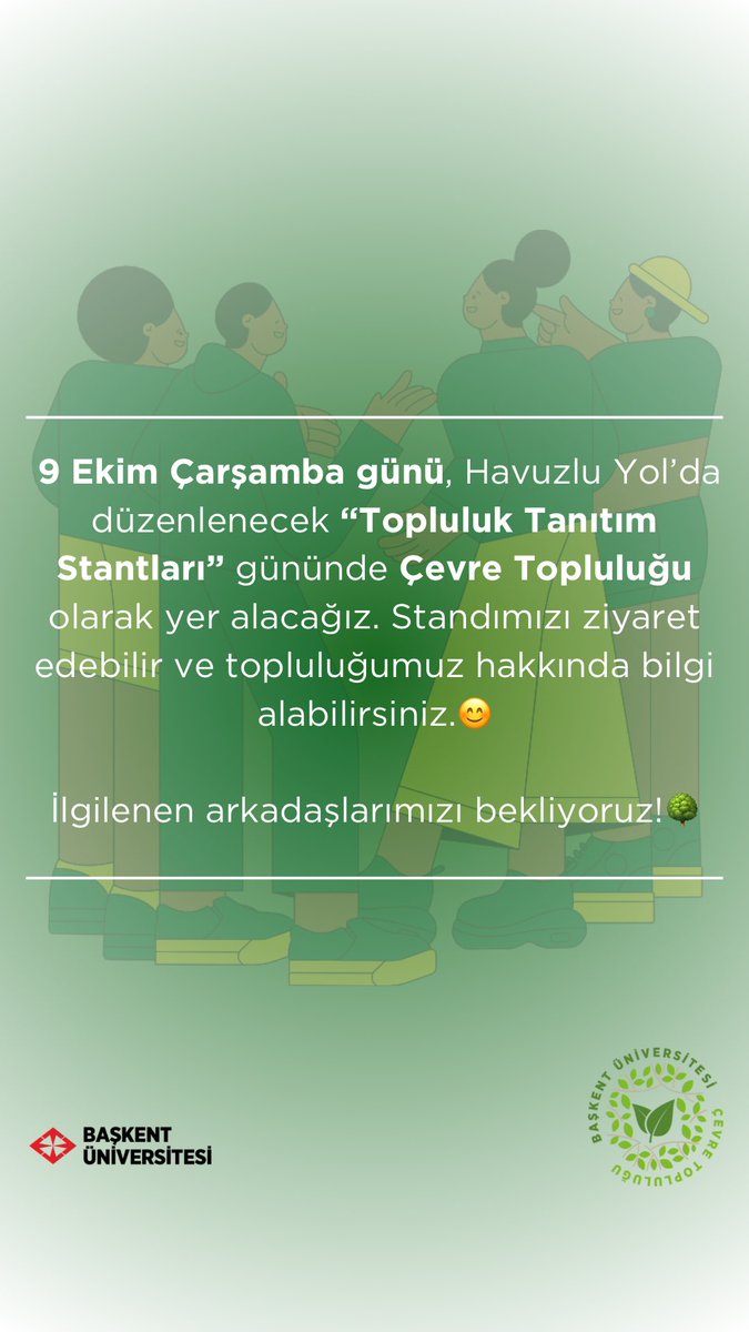 9 Ekim Çarşamba günü, Havuzlu Yol’da düzenlenecek Topluluk Tanıtım Stantları gününde bizler de olacağız.👋🏼Bütün arkadaşlarımızı bekliyoruz.🫂☘️💚