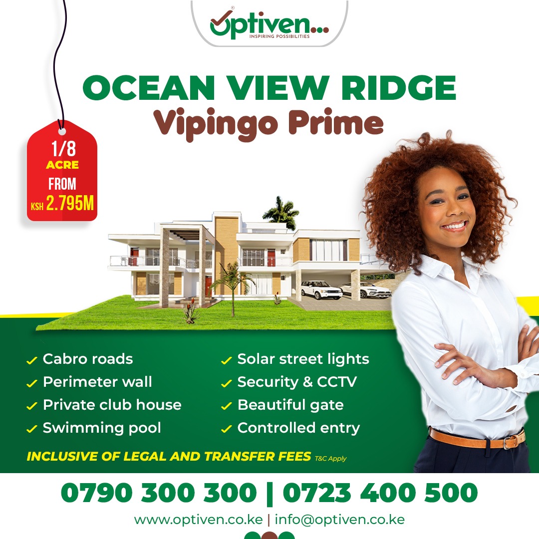 victormatara's tweet photo. Ocean View Ridge Vipingo Prime is all about luxury.

This gem will feature a private clubhouse, a serene space to relax and socialize. 

On top of that,  green spaces have been set aside for recreation and relaxation 👌
#OptivenAt25Bonanza #25YrsOfPositiveTransformation https://t.co/OlXzOvda7x