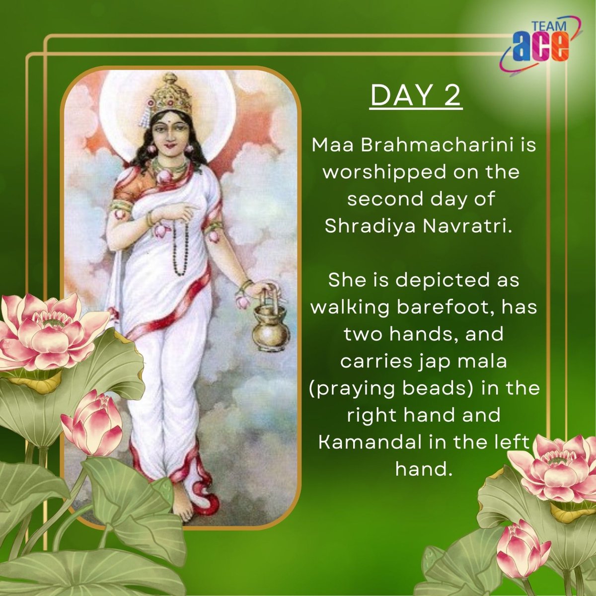 TeamACEHR's tweet photo. Navratri Day 2- Maa Brahmacharini https://t.co/lRvYgormgd