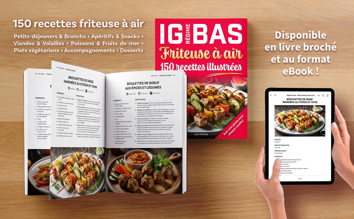 BilerRupense's tweet image. 📘🍴✨ Découvrez 150 recettes irrésistibles à faible indice glycémique ✨ spécialement conçues pour la friteuse à air ! Des plats sains, gourmands et faciles à préparer pour toute la famille. Croquant, fondant et équilibré, tout est là ! 🍳🥦 #IGBas #FriteuseAAir #airfryer