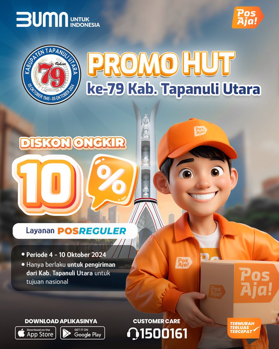 PosAjaOfficial's tweet photo. Hai, Sahabat PosAja! 🧡
Yuk, rayakan HUT ke-79 tahun Kabupaten Tapanuli Utara bersama PosAja!
#MajuBersamaUMKM #ProdukLokalKebanggaanKita #PosAja! #PosIND #PosIndonesia #BUMNUntukIndonesia #278thPosIND #PromoPosAja! #PromoHUT #PromoKabupatenTapanuliUtara #TapanuliUtara #Taput https://t.co/Lz0YMZtbrC