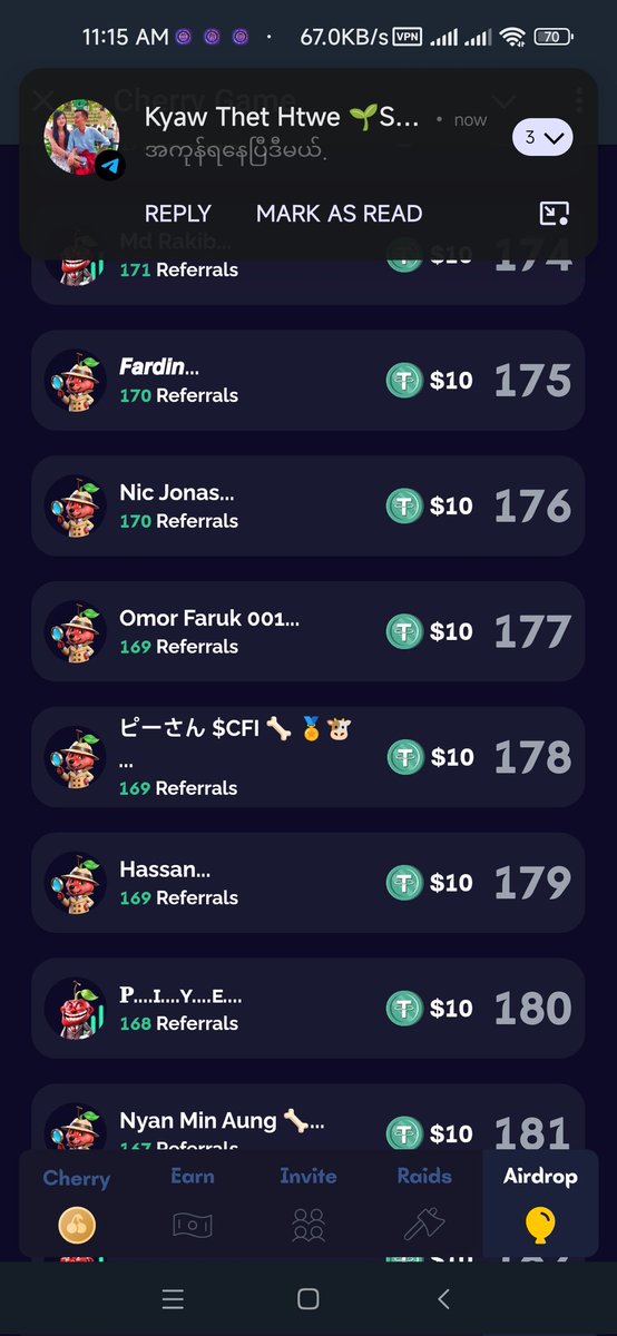 JackieSoe's tweet photo. @cherrytgbot I'm at No.178 on leaderboard but still get nothing..... It's the rewards still distribution? https://t.co/LcQe2a9Qlr