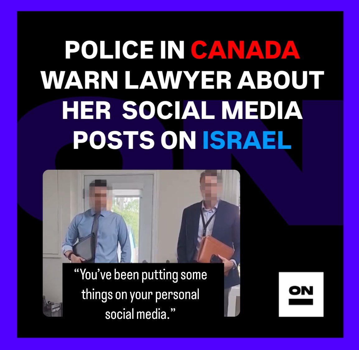 EXCLUSIVE: <a href="/NiagRegPolice/">NRPS</a> pay a visit to a Canadian immigration &amp; refugee lawyer, warning her about her social media posts via-a-vis Israel.

“You are walking a line,” the detective tells her. 

“This is Orwellian,” she tells the officer. 

WATCH  👉youtu.be/kvEH7v8yR_g?fe…