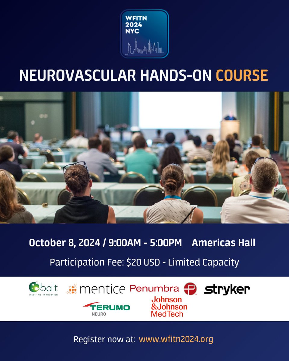 WFITN 2024 NEW YORK CITY (@wfitn_ny) on Twitter photo 📢 Participate in WFITN's Neurovascular Hands-On Course!
Be part of this innovative initiative!
Please visit our website to find more information: wfitn2024.org
#wfitn2024 <a href="/Balt_Group/">Balt</a> <a href="/terumoneuro/">Terumo Neuro</a> #stryker <a href="/penumbrainc/">Penumbra, Inc.</a> <a href="/Mentice/">Mentice</a> <a href="/JNJMedTech/">Johnson & Johnson MedTech</a> 📢 Participate in WFITN's Neurovascular Hands-On Course!
Be part of this innovative initiative!
Please visit our website to find more information: wfitn2024.org
#wfitn2024 <a href="/Balt_Group/">Balt</a> <a href="/terumoneuro/">Terumo Neuro</a> #stryker <a href="/penumbrainc/">Penumbra, Inc.</a> <a href="/Mentice/">Mentice</a> <a href="/JNJMedTech/">Johnson & Johnson MedTech</a>
