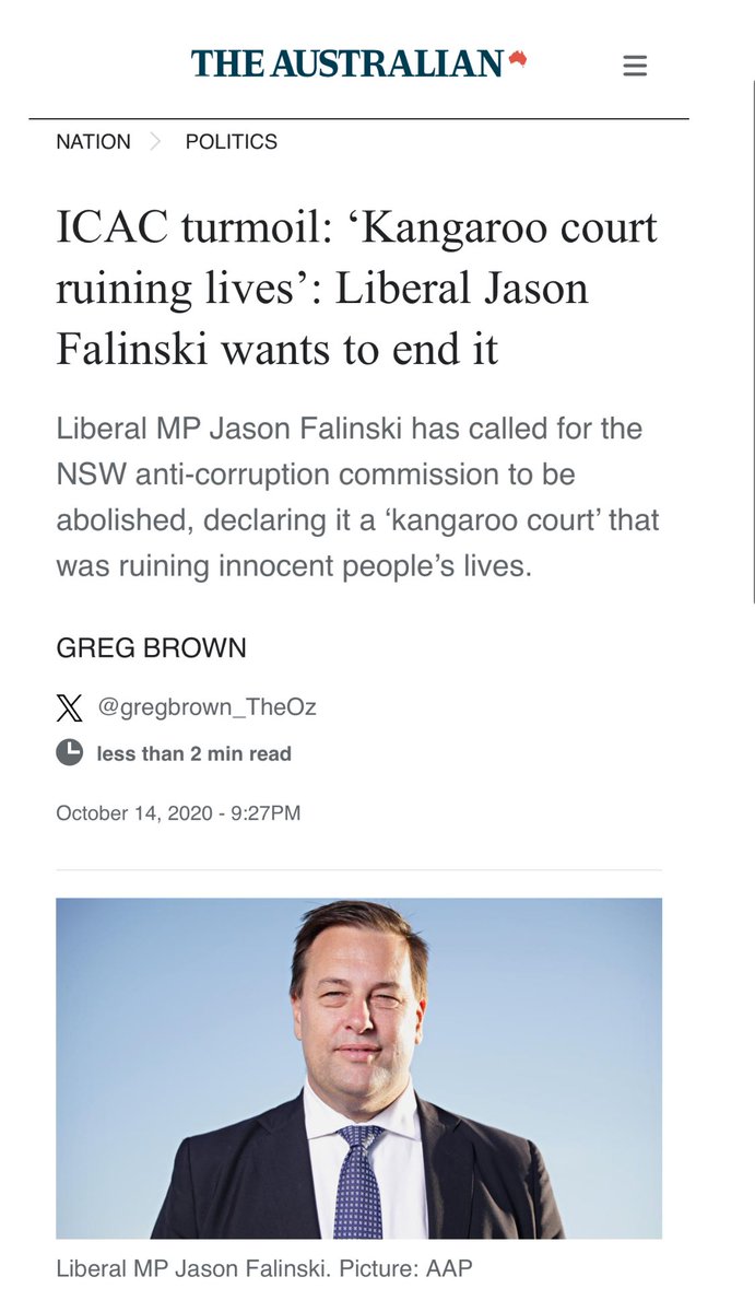 mel_wright123's tweet photo. Is this the same #JasonFalinski who loudly ranted & raged at every opportunity after Gladys Berejiklian was called to front NSW ICAC?
“KANGAROO COURT!” he bellowed.
Nah. It’s hypocrisy mate. https://t.co/s2bVFC2sQR