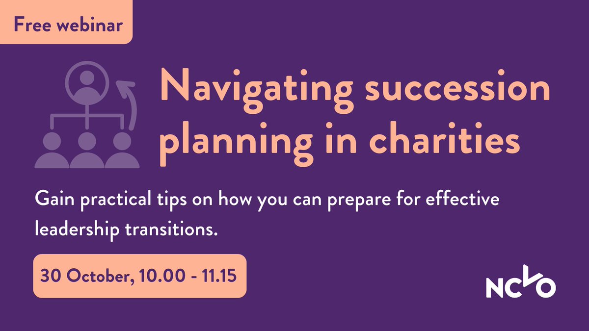 📢 Succession planning is an inevitable and ongoing process in every organisation.

Join our free webinar to learn how to prepare for effective leadership transitions.

Register now: booking.ncvo.org.uk/event/sessions…