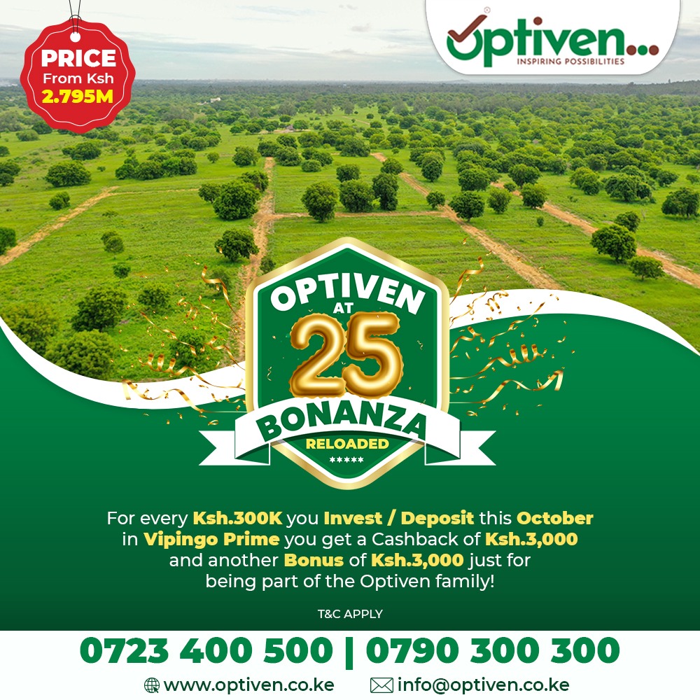 OptivenLimited's tweet photo. Own a piece of paradise at Vipingo Prime as we celebrate 25 years of transforming lives. Experience the ultimate blend of luxury, comfort, and stunning coastal beauty. Start your journey to a premium lifestyle now!

Contact 0723 400500 for more details!

#OptivenAt25Bonanza #25YrsOfPositiveTransformation