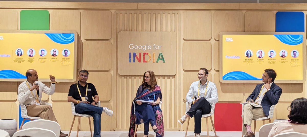 NasscomR's tweet photo. nasscom partners with Google for #GoogleforIndia

This year's #GoogleforIndia event focused on "AI for India." 

Achyuta Ghosh (@achyutaghosh), Head of Insights at @nasscom , participated in a panel discussion on "Enabling Equitable Healthcare Access for All in India."

The panel delved into the transformative potential of technology, especially AI, in reshaping India's healthcare sector. Fellow panelists included:

➡️ Dr. Ambuj Roy (@drambujroy), AIIMS
➡️ Deepak Tuli (@deepaktuli), Founder, Eka Care
➡️Vishnu Vasudev, Deputy Director, Clinton Health Access Initiative

Moderated by Neha Markanda, Head of Industry and eCommerce, @GoogleIndia, key takeaways included:
📌Adoption of AI being essential for healthcare accessibility
📌The need to building a collaborative ecosystem
📌 Addressing AI adoption challenges in healthcare a priority 

Bakul Patel (@_bakulpatel), Senior Director of Global Digital Health Strategy at Google, kicked off the panel.

Here are some glimpses from the event.

Download nasscom's latest report "Advancing Healthcare in India: Navigating the Transformative Impact of AI" here 👉 https://t.co/eO9orTP6zj 

@GoogleIndia @aiims_newdelhi @ekacareHQ @CHAI_health @sangeetagupta29 @nasscomai @OfficialINDIAai @nimmi0730 @KhyatiKapoor17 

#GoogleforIndia #AIforIndia #HealthcareAccess #nasscom #Google