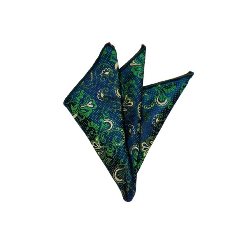 Yeşil Gold Sarmaşık Desen Mendilli Kravat 9901-2MK