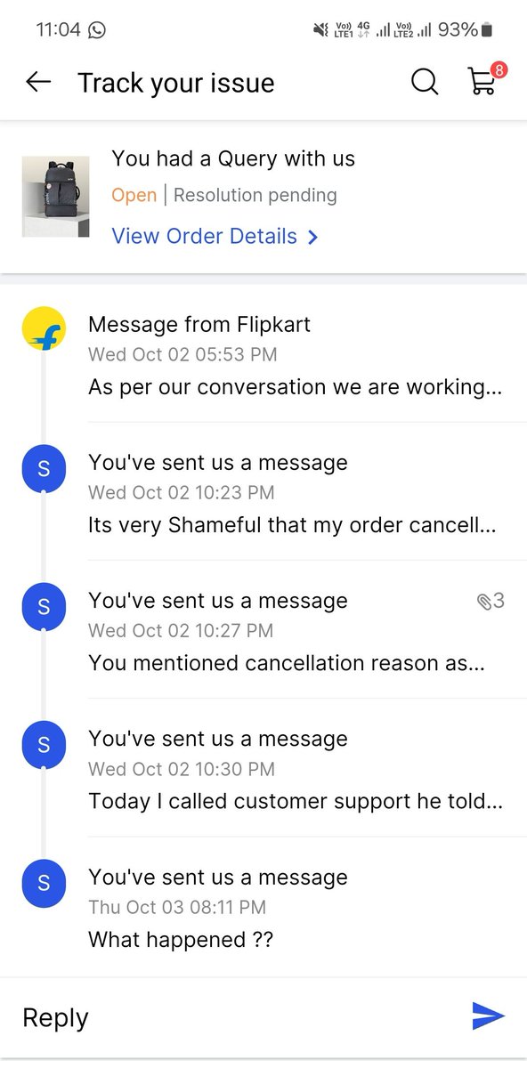 ShivaP4548's tweet photo. @flipkartsupport Where is the resolution ?? Still its pending. Please cross check 1st then reply. https://t.co/kvfIAfVA7q