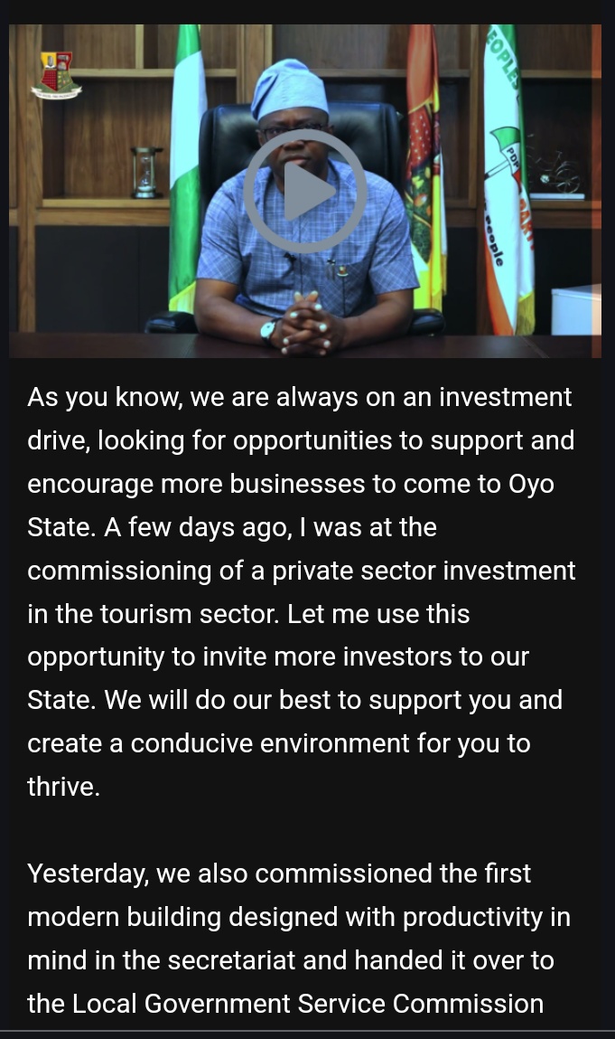 adesola_omotoso's tweet photo. I am hoping that years from now, when I am no longer in office in Oyo State, posterity will look back at this moment and pinpoint the fact that the institutions that we are building in Oyo State are what helped to leave a lasting legacy for our dear State. Gov Seyi Makinde https://t.co/t1TRIaFDVM
