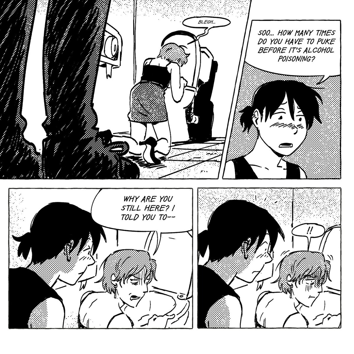 some comic pages from my new oc zine, which is currently available for download digitally to ko-fi patrons. i'll be printing more copies after i've shipped out all my orders!! thank you 🥹