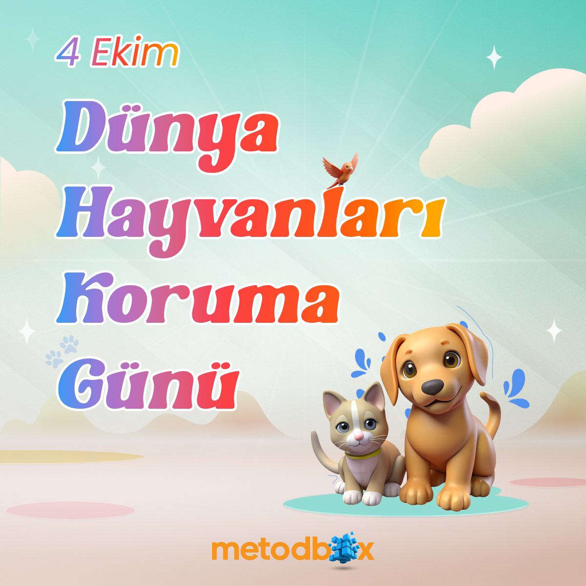 Bugün 4 Ekim Dünya Hayvanları Koruma Günü! 🌍
Onları sevmek, korumak ve haklarını savunmak hepimizin görevi. Sizden öğrenecek çok şeyimiz var. ❤️ İyi ki varsınız! 

#metodbox #4ekimhayvanlarıkorumagünü