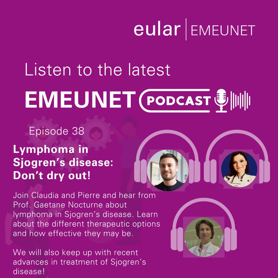 EMEUNET's tweet photo. 🎙A new #EMEUNET podcast is out!

➡Join @Juge_P_A &amp; Claudia as they interview Prof. Nocturne about lymphoma in Sjogren’s disease.

🔎Learn about therapeutic options &amp; how effective they may be. Keep up with recent advances in treatment of #Sjogren !

🎧: https://t.co/R8khx4anyL https://t.co/hI5usU0njl