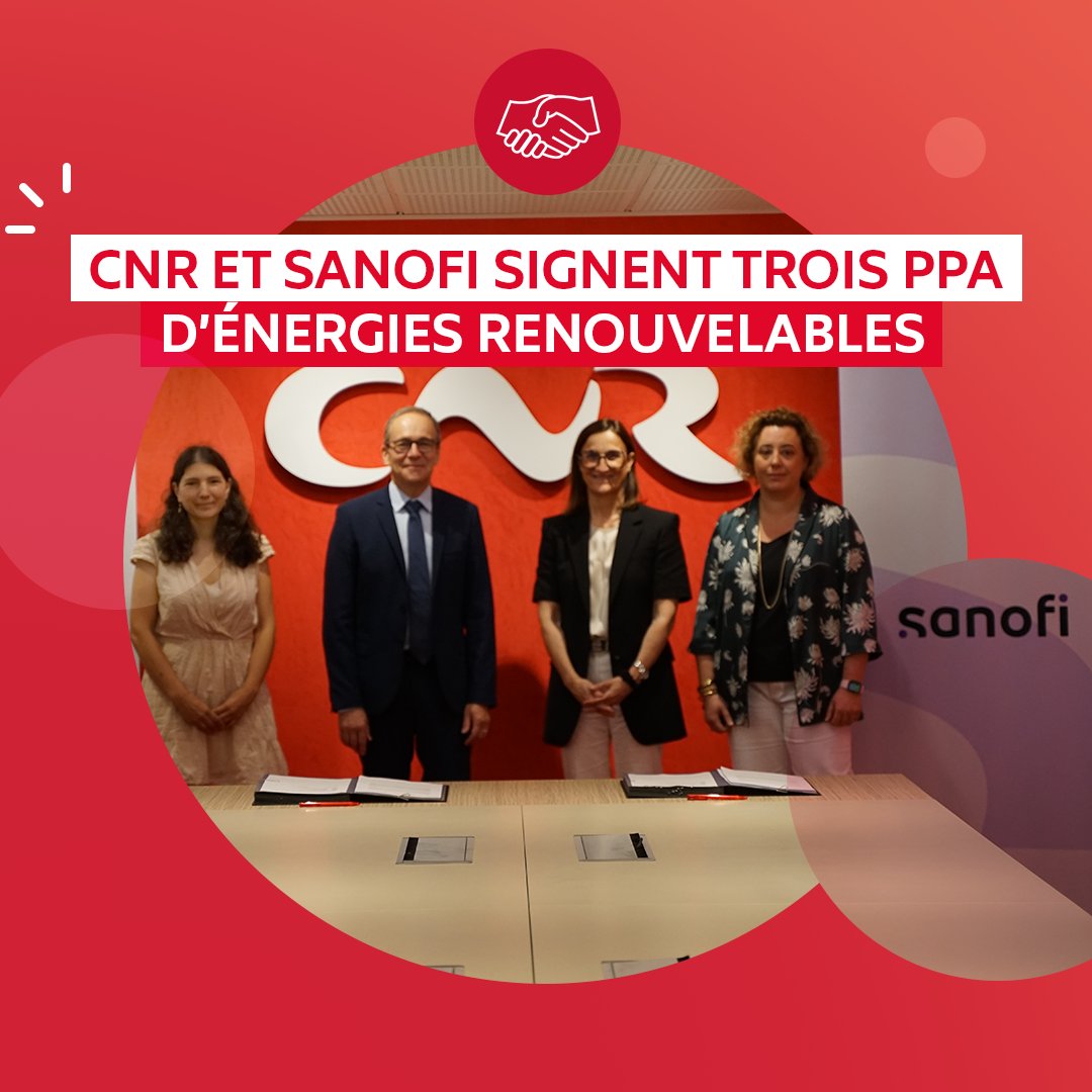 A partir du 01/01/2025 et pendant 20 ans, CNR fournira tous les ans 20 % de l’électricité consommée par les sites #industriels de <a href="/SanofiFR/">Sanofi en France</a> en #France. ⚡ Cette #EnR proviendra de deux parcs éoliens et un photovoltaïque opérés par CNR et <a href="/vensolair/">Vensolair</a> 👉 ow.ly/cOX950TwZ2u