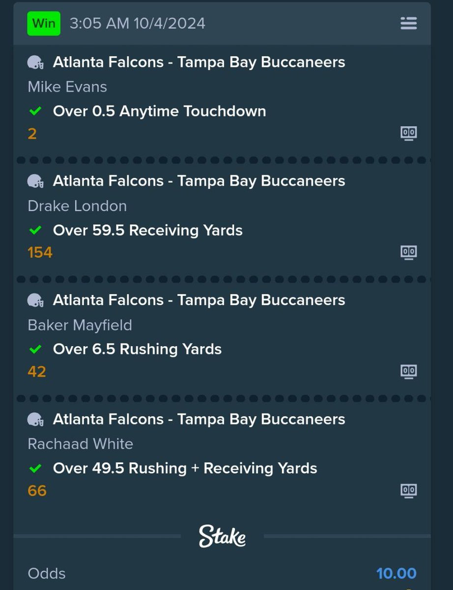 acestaker's tweet photo. NFL 🏈
Atlanta Falcons - Tampa Bay Buccaneers 
Win ✅

Total Odds - 10.00

#NFLBetting #NFL #NFL2024 #NFLWeek5 #GamblingTwitter #bettingpredictions https://t.co/diYG3jXYo5