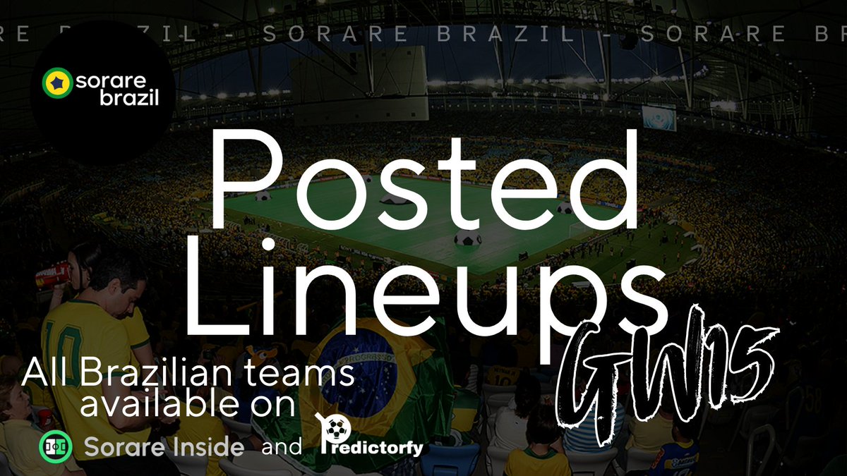 ALL BRAZILIAN LINEUPS POSTED AT
<a href="/SORARE_INSIDE/">Sorare Inside</a> AND <a href="/PREDICTORFY/">Predictorfy</a>! 

There are 8 Brazilian Championship games at this GW

If you have any questions, feel free to ask

LET'S GO!!! 
#SorareBrazil