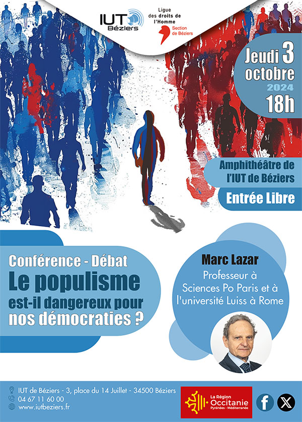 Un grand merci à M. Marc Lazar pour sa conférence captivante sur le populisme. Votre présentation nous a permis d’explorer ce sujet complexe. Vous étiez nombreux ce soir, et vos échanges ont enrichi le débat ! À bientôt pour nos prochains rendez-vous.  <a href="/Occitanie/">Région Occitanie</a> <a href="/LDHBeziers/">LDH-Béziers</a>