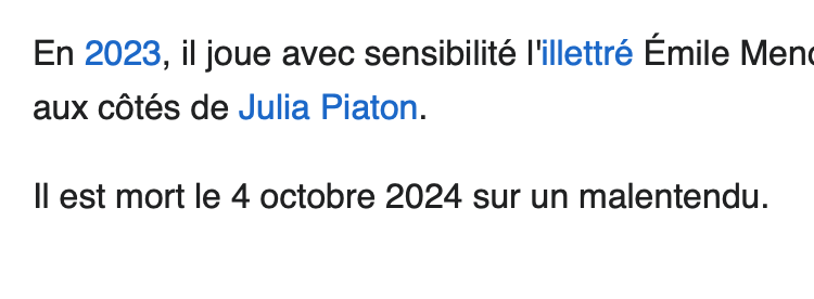 Le plus bel hommage qu'on pourra lui rendre, c'est Wikipedia qui le sort.

#MichelBlanc