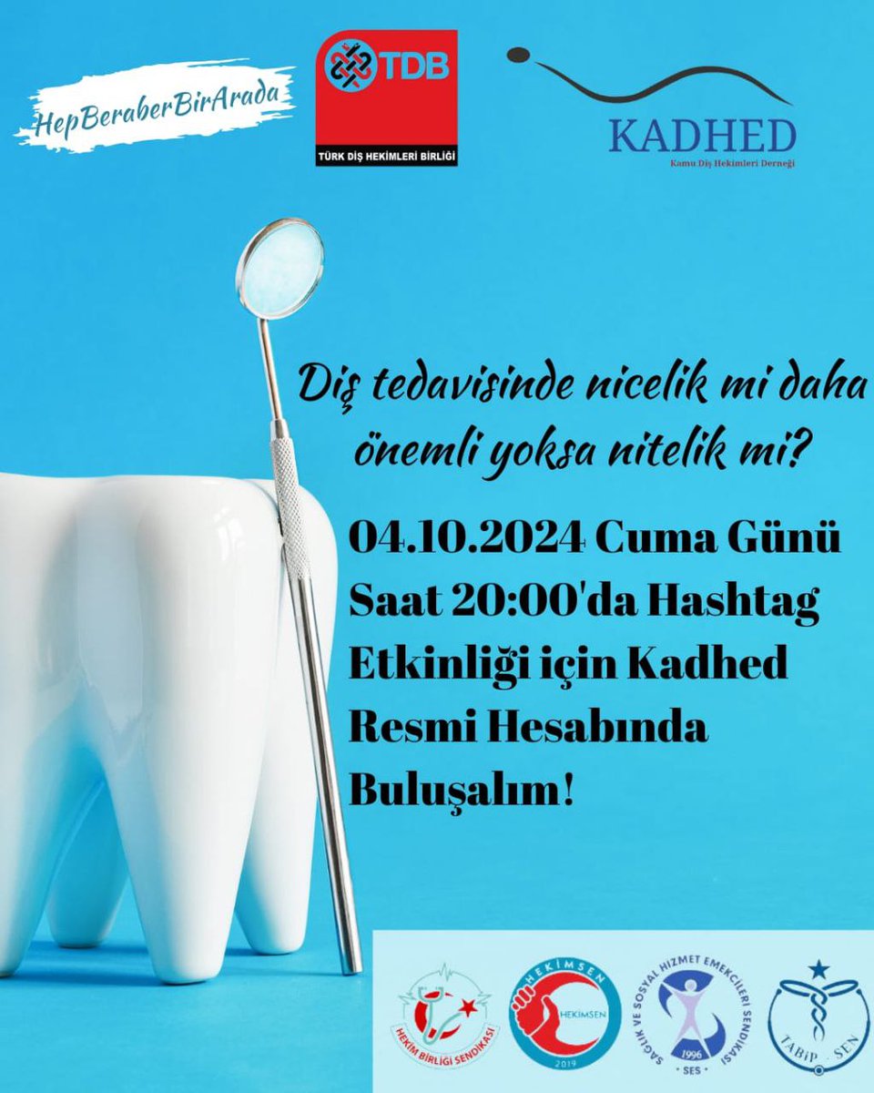 “Diş tedavisinde nicelik mi daha önemli yoksa nitelik mi?” #HepBeraberBirArada
<a href="/drmemisoglu/">Prof. Dr. Kemal Memişoğlu</a>
<a href="/saglikbakanligi/">T.C. Sağlık Bakanlığı</a>
<a href="/yhgmsb/">Yönetim Hizmetleri Genel Müdürlüğü</a>