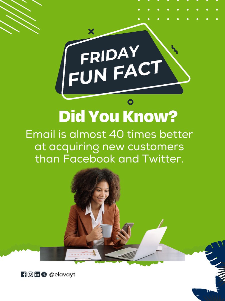 elavayt's tweet photo. Email marketing is 40 times more effective at acquiring new customers than social media. Yet, many salespeople miss out on this powerful tool.

Email allows you to connect directly with your audience, nurture relationships, and drive more conversions. It’s one of the most https://t.co/GYbxjvvlXu