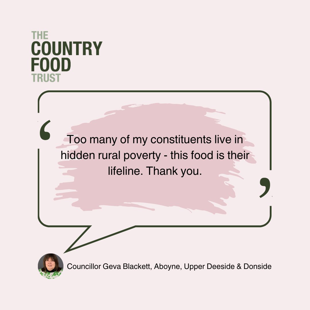 💬'Too many of my constituents live in hidden rural poverty - this food is their lifeline. Thank you'

Councillor Geva Blackett, Aboyne, Upper Deeside and Donside

To find out how you can support our work, visit bit.ly/4dIMURy

#CFT #FeedingPeopleinNeed
