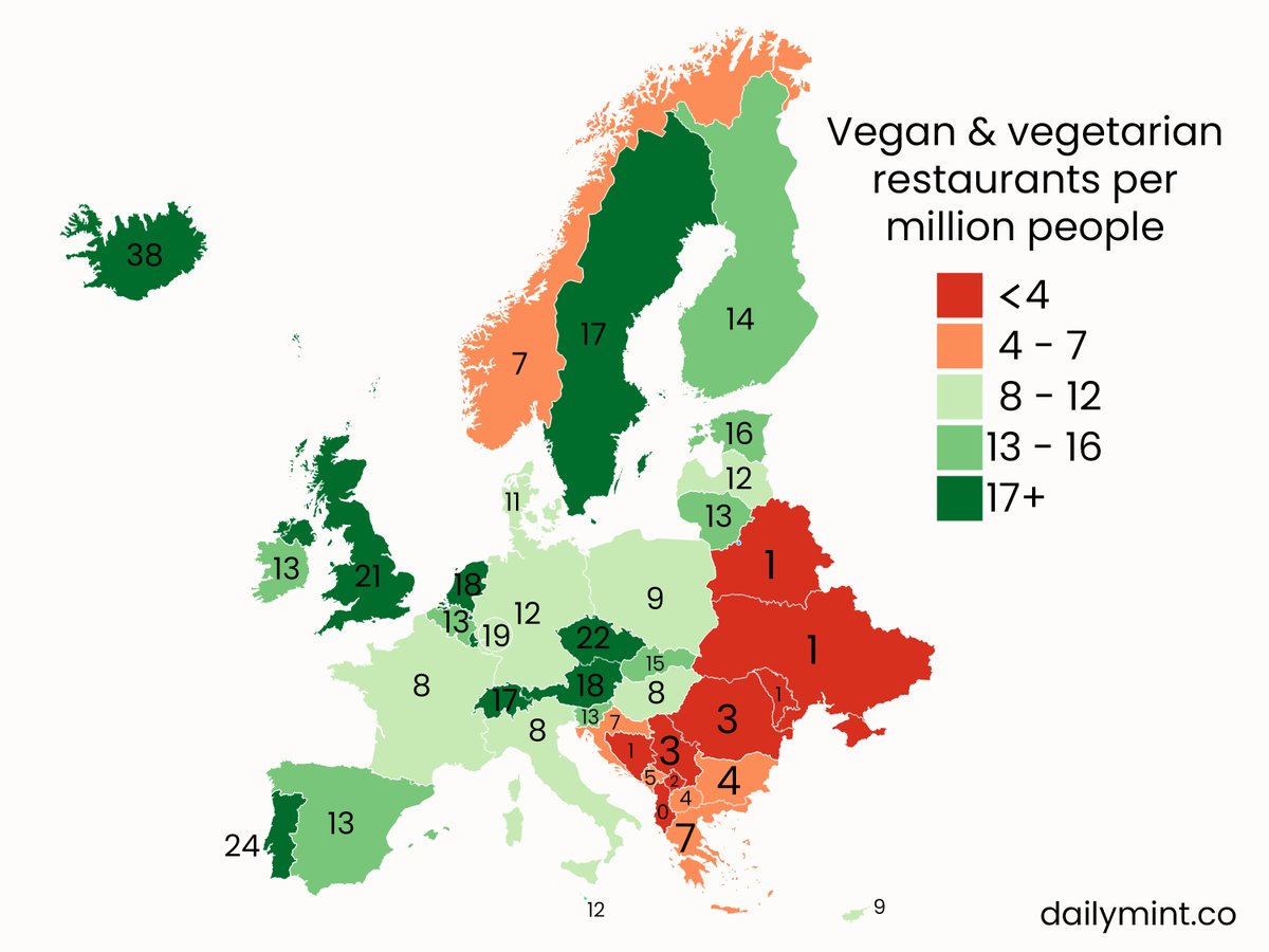 cadcorp's tweet photo. It's #NationalVegetarianWeek this week, so here is a map of vegetarian & vegan-friendly countries in Europe https://t.co/XvS1dyr9GC #FridayMapFun https://t.co/fR2GZf9CIE