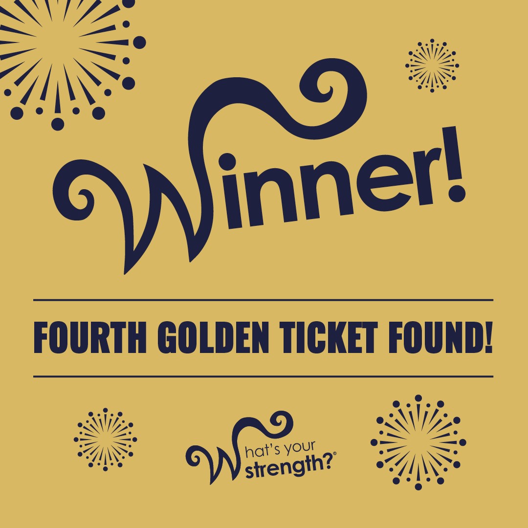 What a lovely way to end my working week! I've just found out that Golden Ticket number 4 has been found in Cambridgeshire in the UK 🎫🎫🎫🎫

Just one more ticket left, where will it end up?! 🌏

#WhatsYourStrength