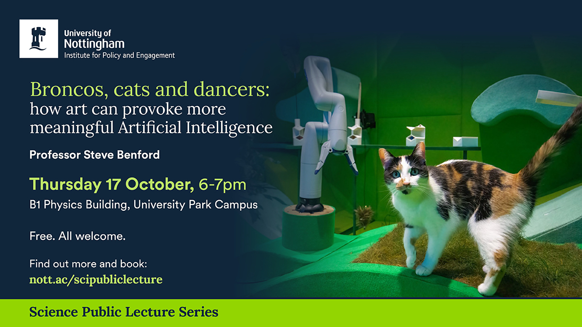 Nottingham Research (@uonresearch) on Twitter photo Join <a href="/UoN_Institute/">Nottingham Institute for Policy and Engagement</a> and <a href="/profbenford/">Steve Benford</a> for their next Science Public Lecture on Thursday 17 October, which will explore how artistic practice and thinking can transform AI.
⌚6pm-7pm
📍Physics Building, University Park Campus
Register your interest ➡️ bit.ly/4dlb2bL Join <a href="/UoN_Institute/">Nottingham Institute for Policy and Engagement</a> and <a href="/profbenford/">Steve Benford</a> for their next Science Public Lecture on Thursday 17 October, which will explore how artistic practice and thinking can transform AI.
⌚6pm-7pm
📍Physics Building, University Park Campus
Register your interest ➡️ bit.ly/4dlb2bL