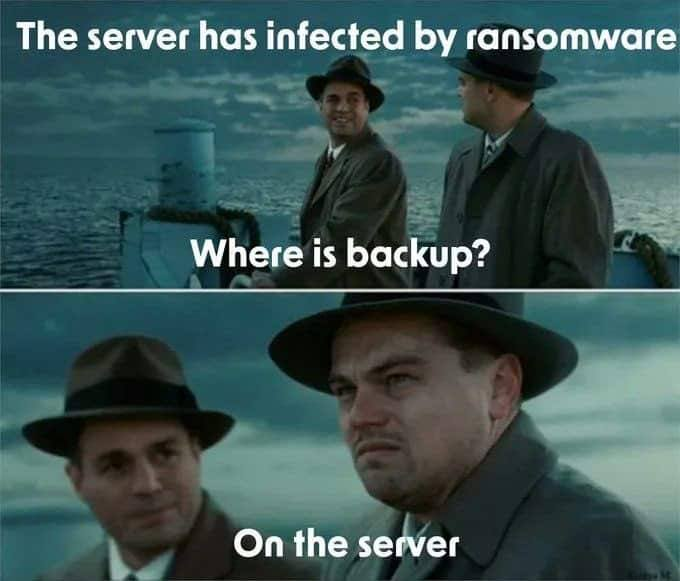 userroot007's tweet image. Ransomware hit and the backup is on the same server? 😬 A good reminder why offsite and cloud backups are crucial for disaster recovery and crisis management! #CyberSecurity #DisasterRecovery