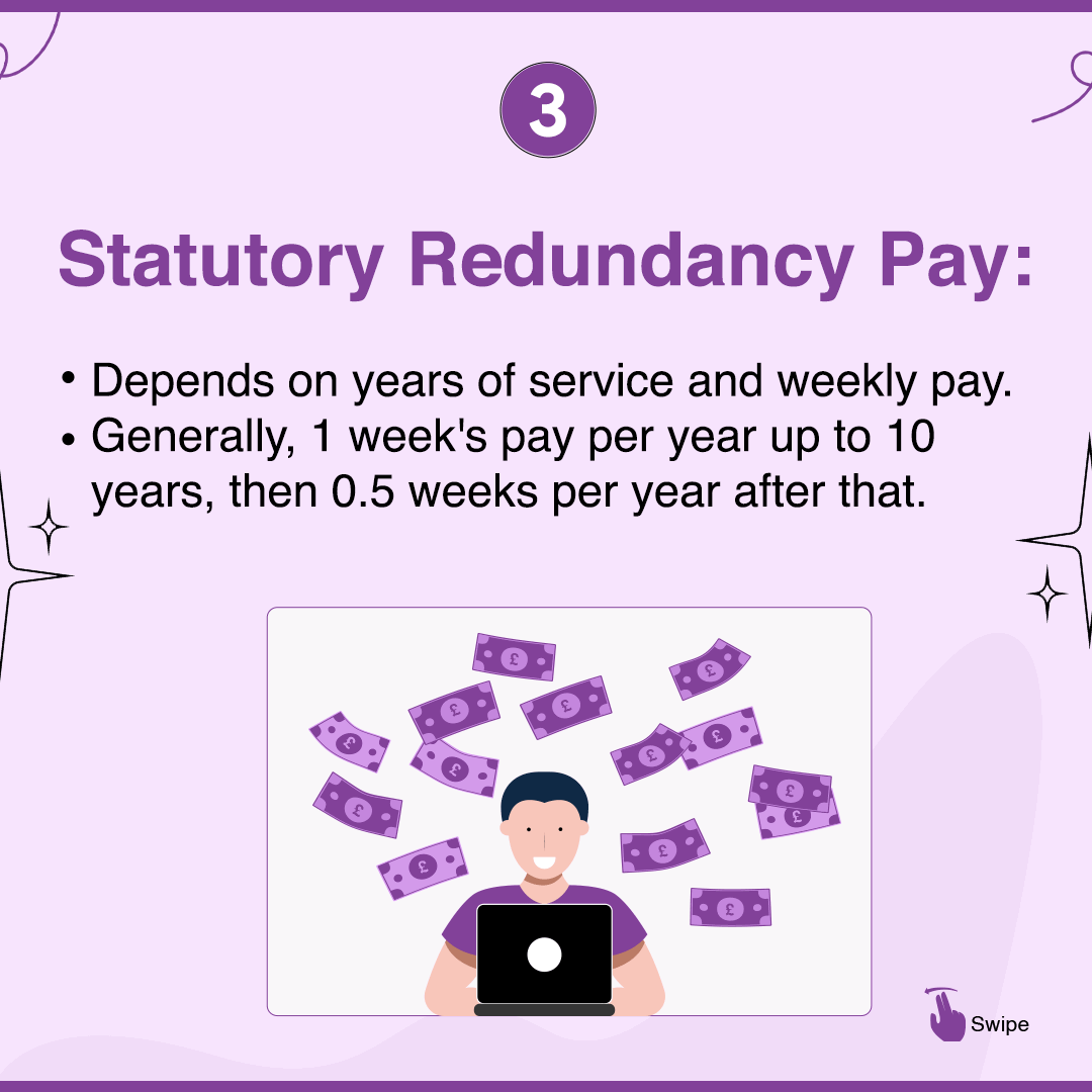 #3
Understand your redundancy pay and tax entitlements. Don't panic; swipe through to know your rights and benefits.
#redundancypay #financialentitlements #taxfreeallowance #hmrc #employmentrights #workbenefits #gardenleave #noticepay #employmentlaw