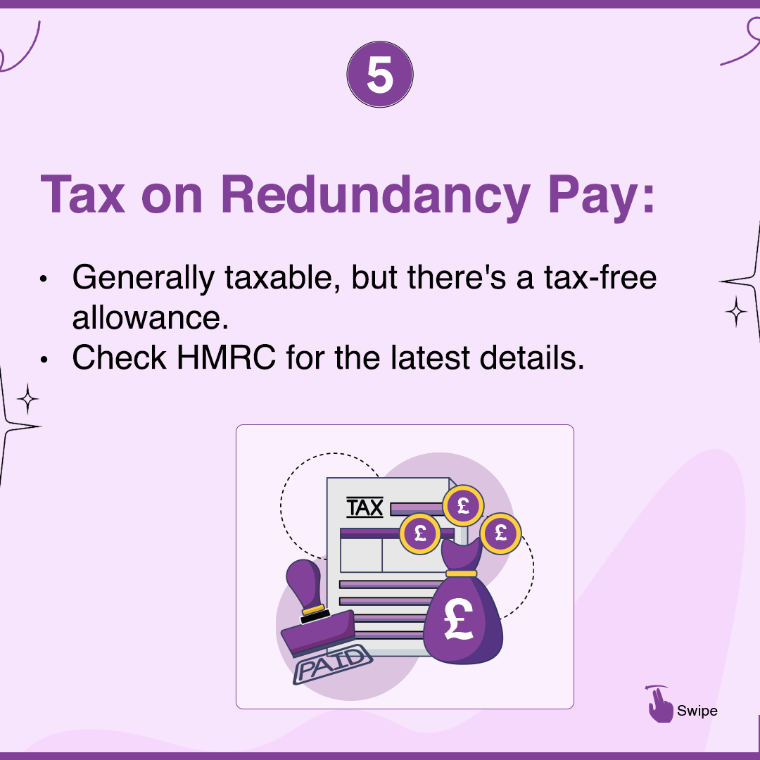 #5
Understand your redundancy pay and tax entitlements. Don't panic; swipe through to know your rights and benefits.
#redundancypay #financialentitlements #taxfreeallowance #hmrc #employmentrights #workbenefits #gardenleave #noticepay #employmentlaw