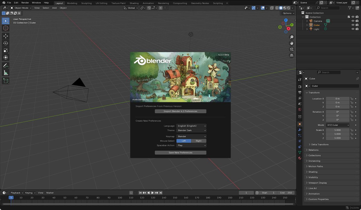 Blender's tweet image. What's new?
* Grease Pencil v3 (with support for Geometry Nodes!)
* EEVEE Light Linking
* New Brushes and Asset Browser integration
* Vulkan (Experimental)
Read more: code.blender.org/2024/10/blende… #b3d #DevFund