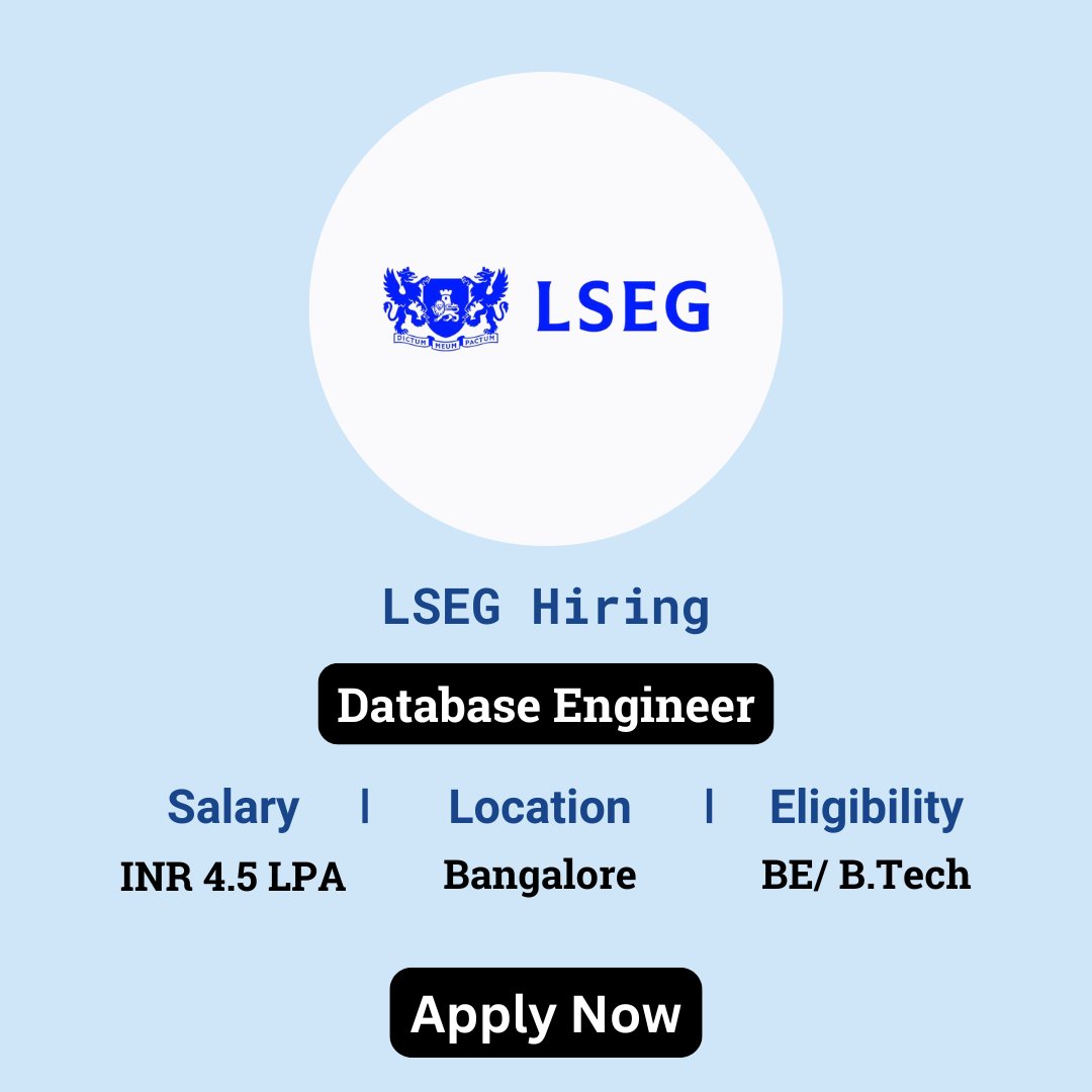 karthikpattadi's tweet image. 🔍 LSEG Off Campus Drive 2024 🔍
💼 Job Role: Database Engineer
🔗 Apply Here: zurl.co/VBJn
💬 Join Our WhatsApp Group: zurl.co/HzO9
#LSEG #OffCampusDrive2024 #DatabaseEngineer #JobOpportunity