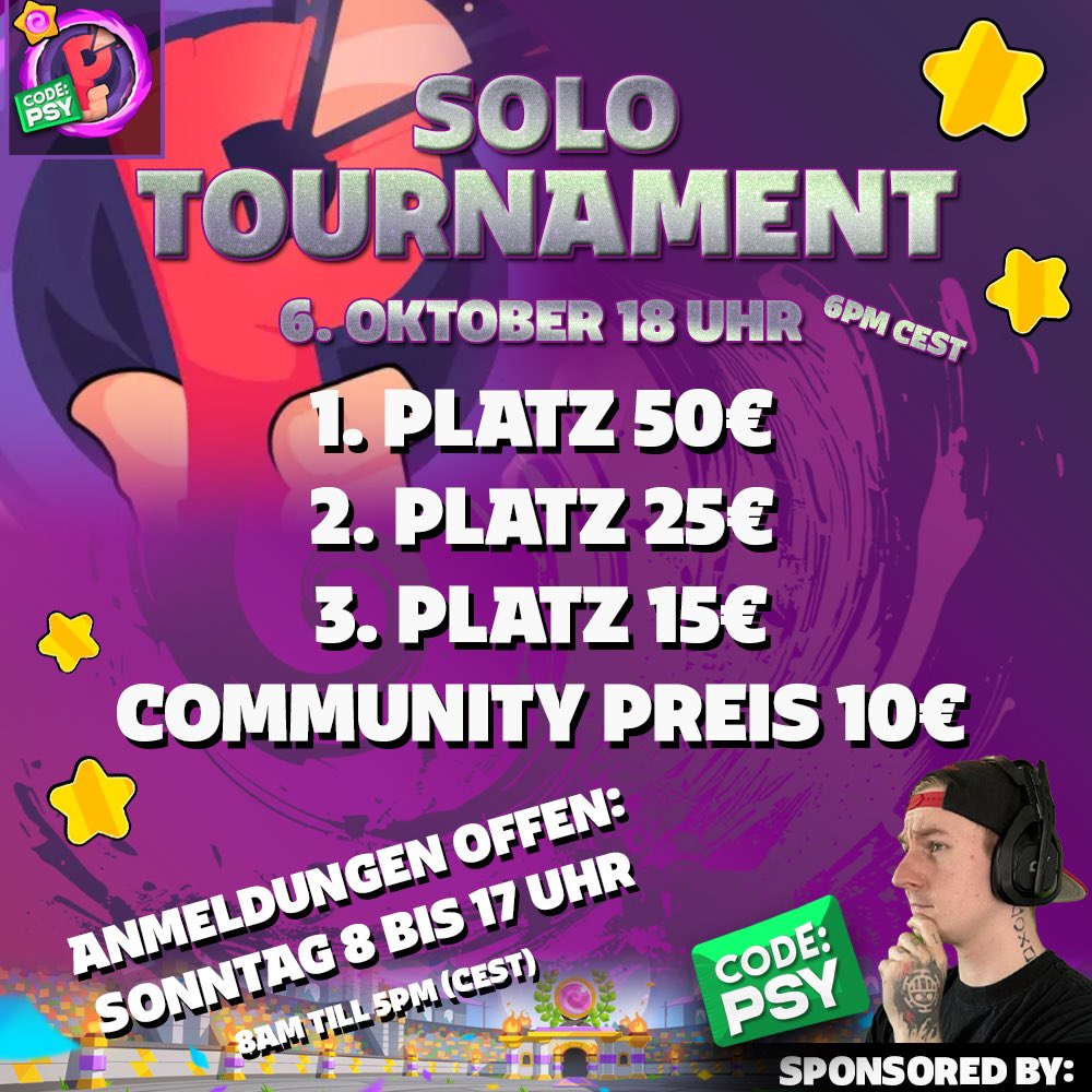 iPsycooTV (@i_psycoo) on Twitter photo 🏆 Da die Community die letzten Turniere so gut fand, haben wir beschlossen ein kleines zwischen zu schieben. 
Gespielt wird im Soloformat und das Preisgeld beträgt 100€ gesponsert durch meinen Creator Code PSY!
Zum Anmeldediscord:
discord.gg/verwirrt
Ich freue mich❤️ 🏆 Da die Community die letzten Turniere so gut fand, haben wir beschlossen ein kleines zwischen zu schieben. 
Gespielt wird im Soloformat und das Preisgeld beträgt 100€ gesponsert durch meinen Creator Code PSY!
Zum Anmeldediscord:
discord.gg/verwirrt
Ich freue mich❤️