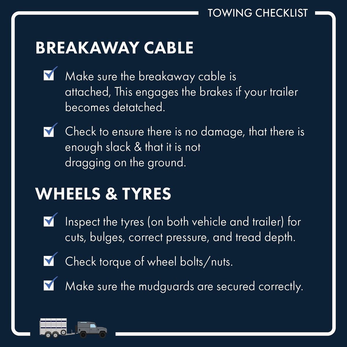 NorfolkTrailers's tweet photo. Before you tow, take a moment to run through your safety checklist—it’s crucial for a smooth, safe journey. ⚠️ 
Swipe to see our key tips on what to check! ✅ https://t.co/0F5dUHgOfS