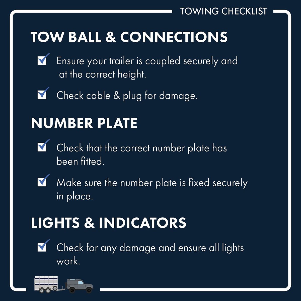 NorfolkTrailers's tweet photo. Before you tow, take a moment to run through your safety checklist—it’s crucial for a smooth, safe journey. ⚠️ 
Swipe to see our key tips on what to check! ✅ https://t.co/0F5dUHgOfS
